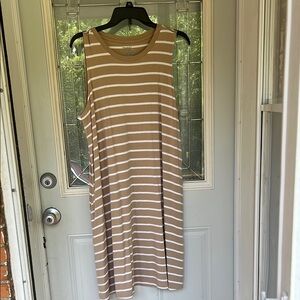 Time and Tru Tan and White Striped Midi Dress